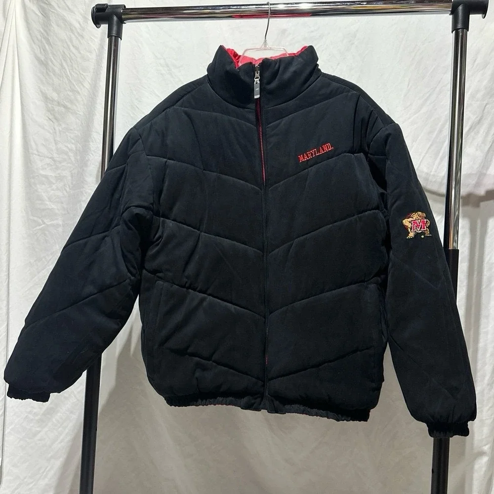 Vintage Maryland Terrapins Black Red Reversible Puffer Jacket  Like New Men's XL